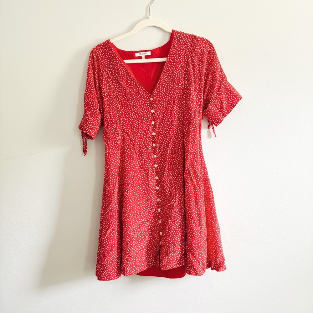 MADEWELL RED SILK BUTTON FRONT MINI DRESS - Picture 2 of 8